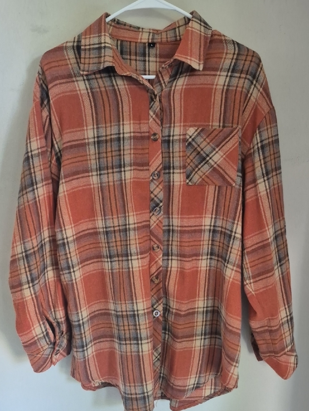 Women’s Orange Plaid Button-Down Shirt